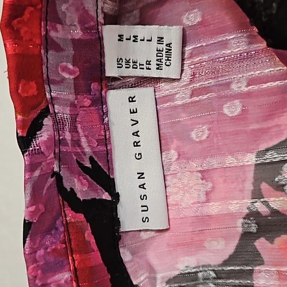 Pink Black Chiffon Susan Graver long sleeve button down tunic jacket - Picture 9 of 10